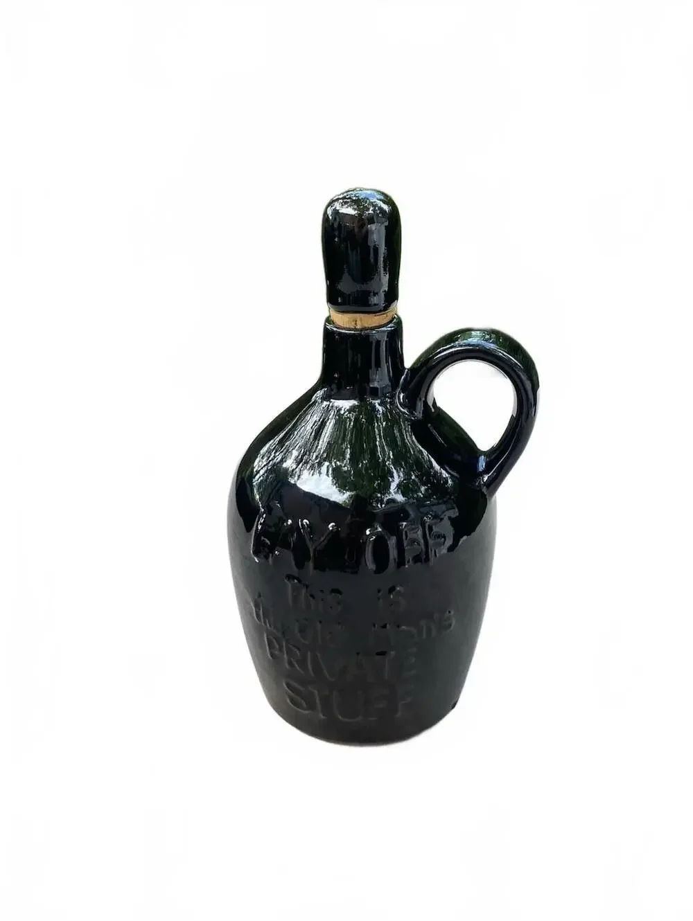 Black Ceramic Jug, says “Lay Off.. This Is The Old Mans Private Stuff” with Cork